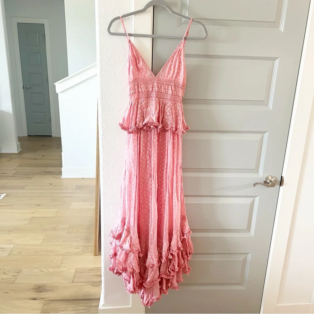 NWT Rococo Sand Aria Ruffle Metallic Maxi Dress Peach - Picture 7 of 10